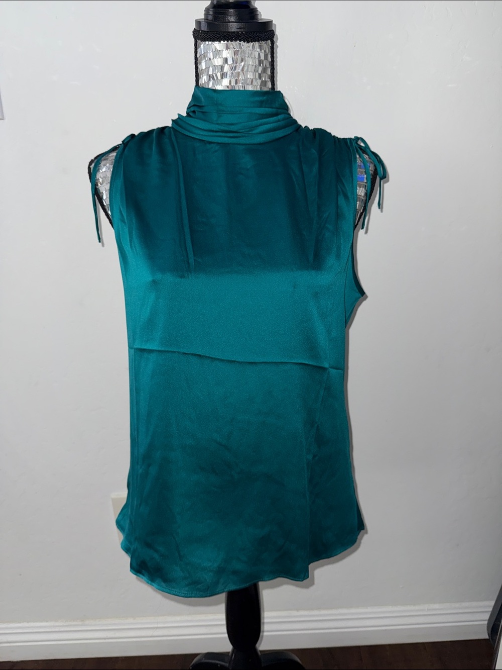 White House Black Market Teal Sleeveless Draped Neck Camisole